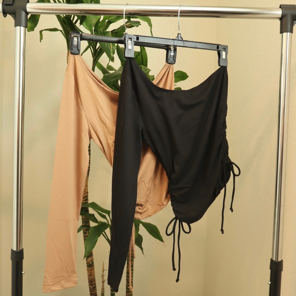 One Shoulder Long Sleeve Black And Camel Colors